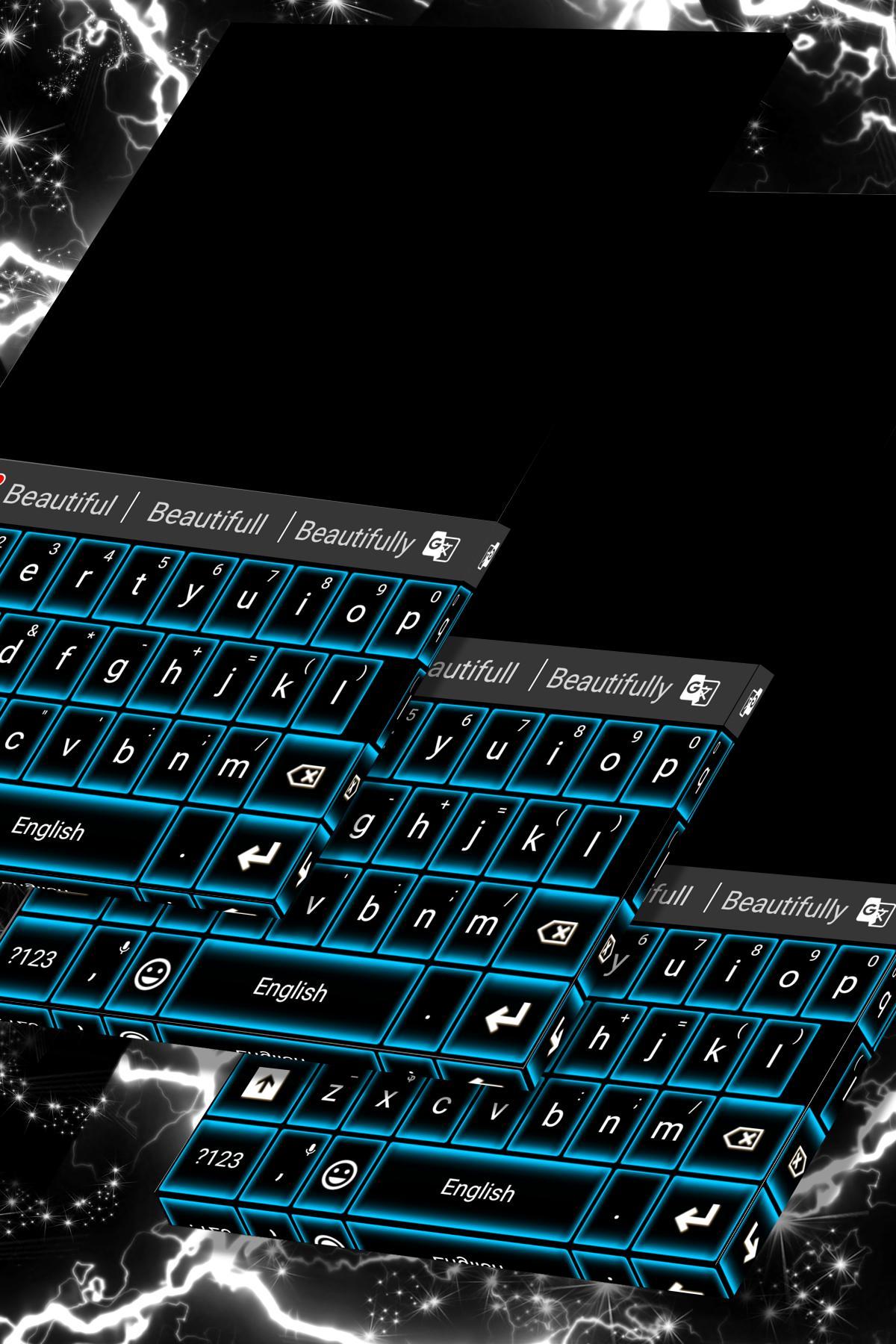 Glowing Blue Neon Keyboard