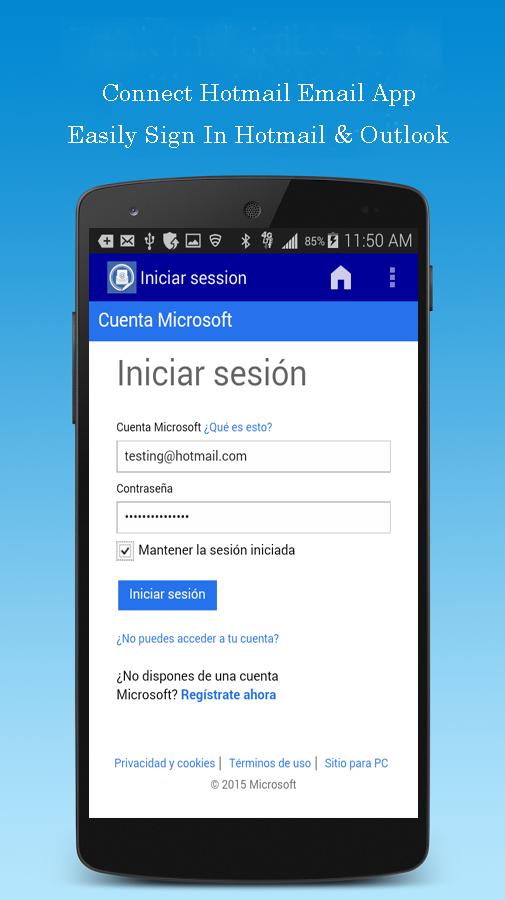 Connect to hotmail email app